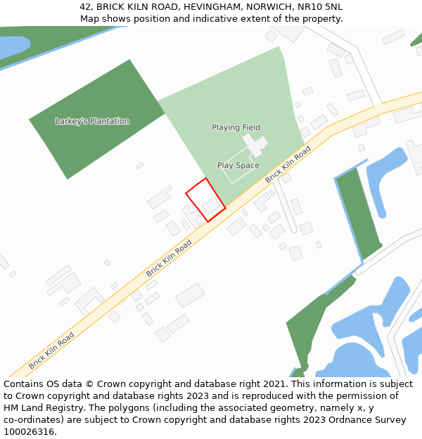 42, BRICK KILN ROAD, HEVINGHAM, NORWICH, NR10 5NL: Location map and indicative extent of plot