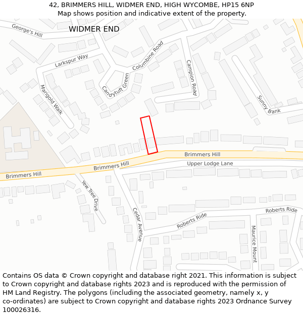 42, BRIMMERS HILL, WIDMER END, HIGH WYCOMBE, HP15 6NP: Location map and indicative extent of plot