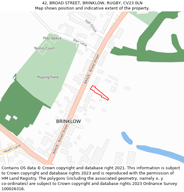42, BROAD STREET, BRINKLOW, RUGBY, CV23 0LN: Location map and indicative extent of plot