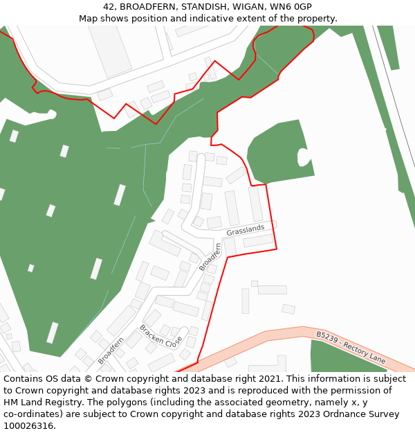 42, BROADFERN, STANDISH, WIGAN, WN6 0GP: Location map and indicative extent of plot