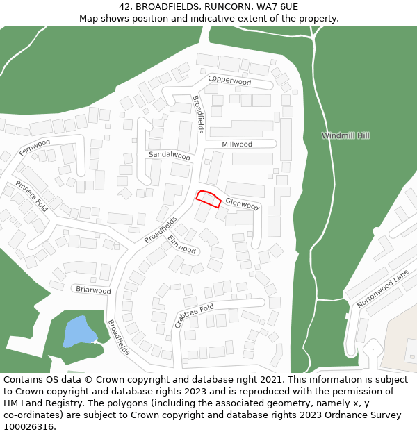 42, BROADFIELDS, RUNCORN, WA7 6UE: Location map and indicative extent of plot