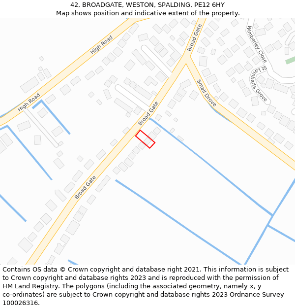 42, BROADGATE, WESTON, SPALDING, PE12 6HY: Location map and indicative extent of plot