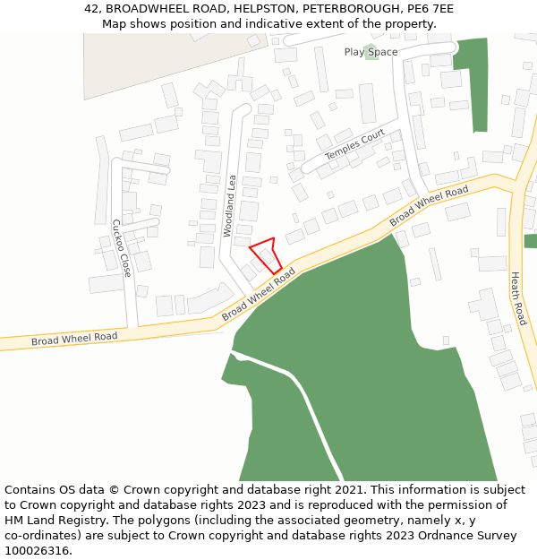 42, BROADWHEEL ROAD, HELPSTON, PETERBOROUGH, PE6 7EE: Location map and indicative extent of plot