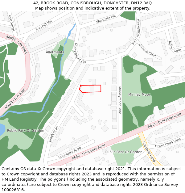 42, BROOK ROAD, CONISBROUGH, DONCASTER, DN12 3AQ: Location map and indicative extent of plot
