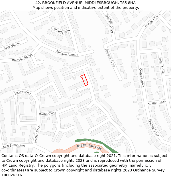 42, BROOKFIELD AVENUE, MIDDLESBROUGH, TS5 8HA: Location map and indicative extent of plot