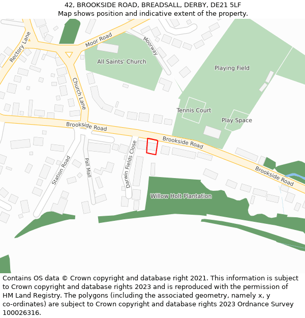 42, BROOKSIDE ROAD, BREADSALL, DERBY, DE21 5LF: Location map and indicative extent of plot