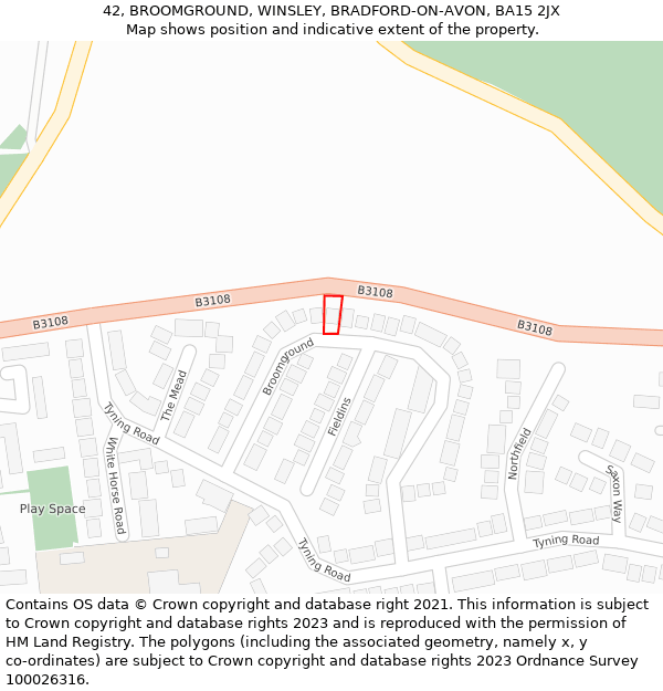 42, BROOMGROUND, WINSLEY, BRADFORD-ON-AVON, BA15 2JX: Location map and indicative extent of plot