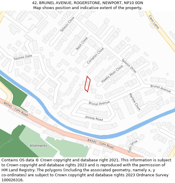 42, BRUNEL AVENUE, ROGERSTONE, NEWPORT, NP10 0DN: Location map and indicative extent of plot