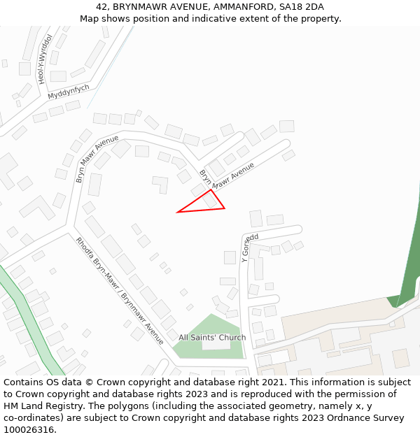 42, BRYNMAWR AVENUE, AMMANFORD, SA18 2DA: Location map and indicative extent of plot