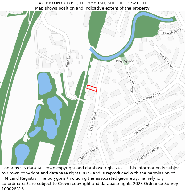 42, BRYONY CLOSE, KILLAMARSH, SHEFFIELD, S21 1TF: Location map and indicative extent of plot