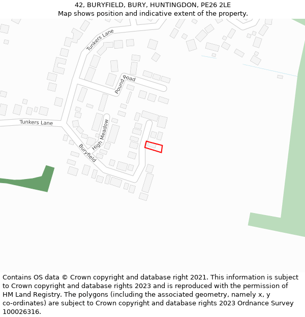 42, BURYFIELD, BURY, HUNTINGDON, PE26 2LE: Location map and indicative extent of plot