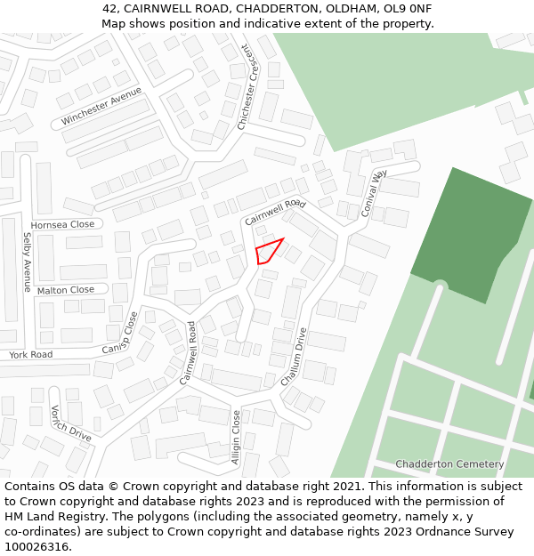 42, CAIRNWELL ROAD, CHADDERTON, OLDHAM, OL9 0NF: Location map and indicative extent of plot