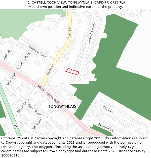 42, CASTELL COCH VIEW, TONGWYNLAIS, CARDIFF, CF15 7LA: Location map and indicative extent of plot