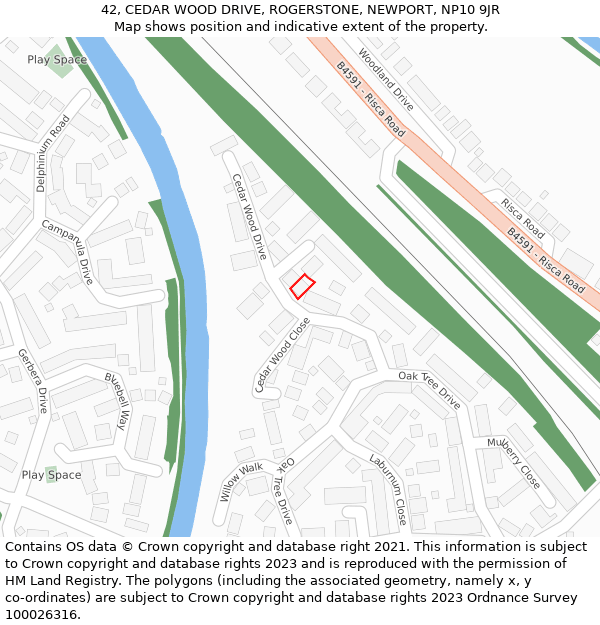 42, CEDAR WOOD DRIVE, ROGERSTONE, NEWPORT, NP10 9JR: Location map and indicative extent of plot