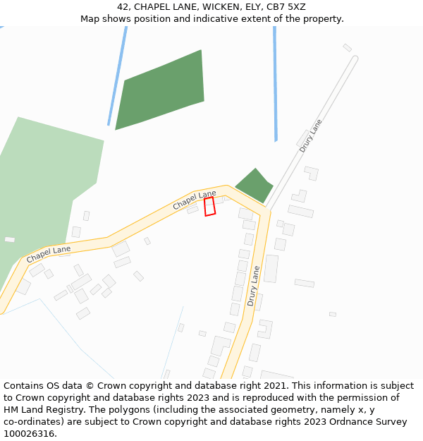 42, CHAPEL LANE, WICKEN, ELY, CB7 5XZ: Location map and indicative extent of plot