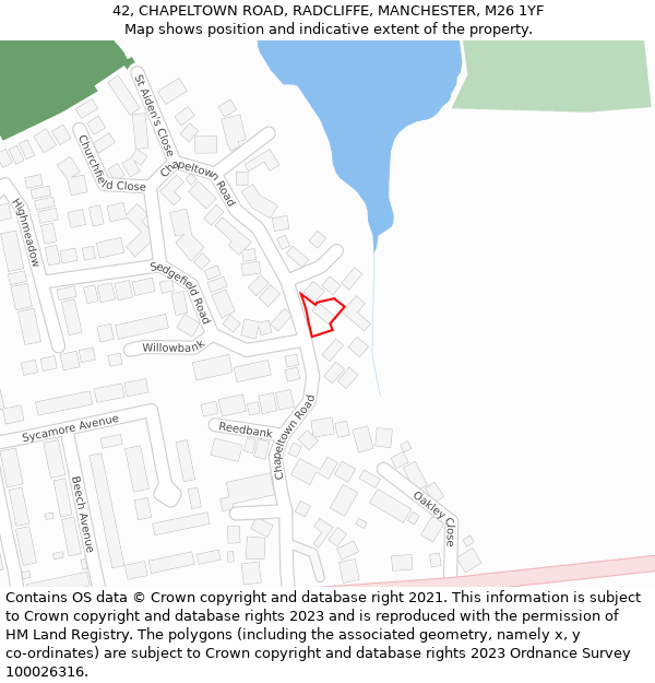42, CHAPELTOWN ROAD, RADCLIFFE, MANCHESTER, M26 1YF: Location map and indicative extent of plot
