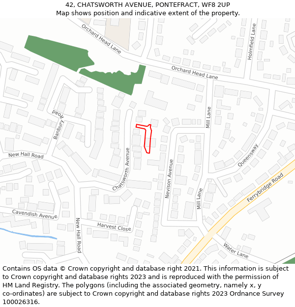 42, CHATSWORTH AVENUE, PONTEFRACT, WF8 2UP: Location map and indicative extent of plot