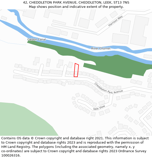 42, CHEDDLETON PARK AVENUE, CHEDDLETON, LEEK, ST13 7NS: Location map and indicative extent of plot