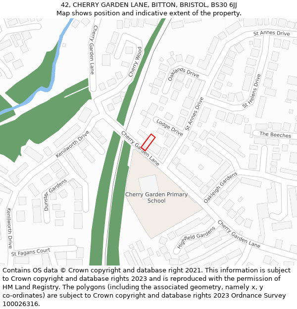 42, CHERRY GARDEN LANE, BITTON, BRISTOL, BS30 6JJ: Location map and indicative extent of plot