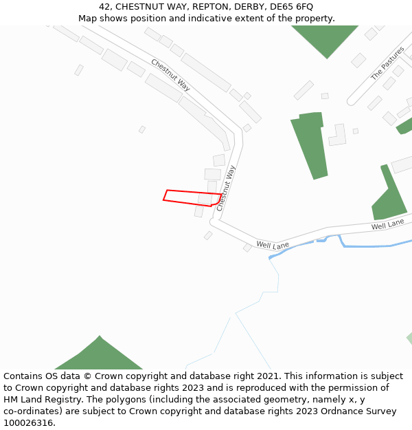 42, CHESTNUT WAY, REPTON, DERBY, DE65 6FQ: Location map and indicative extent of plot