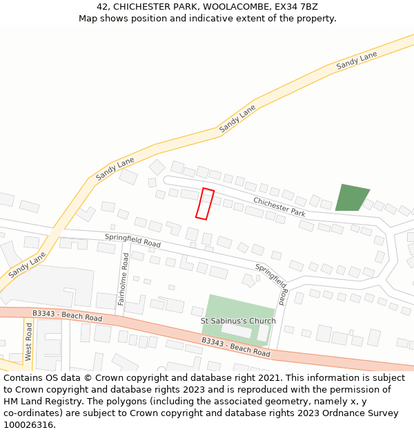 42, CHICHESTER PARK, WOOLACOMBE, EX34 7BZ: Location map and indicative extent of plot