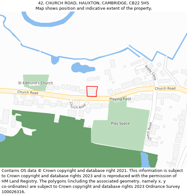 42, CHURCH ROAD, HAUXTON, CAMBRIDGE, CB22 5HS: Location map and indicative extent of plot