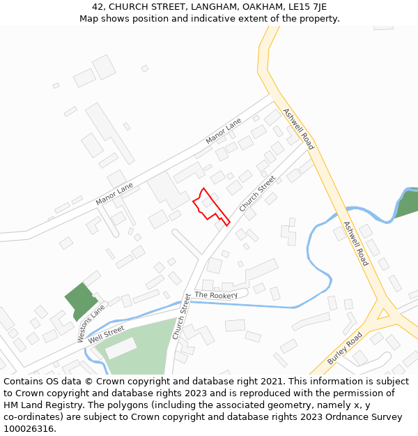 42, CHURCH STREET, LANGHAM, OAKHAM, LE15 7JE: Location map and indicative extent of plot