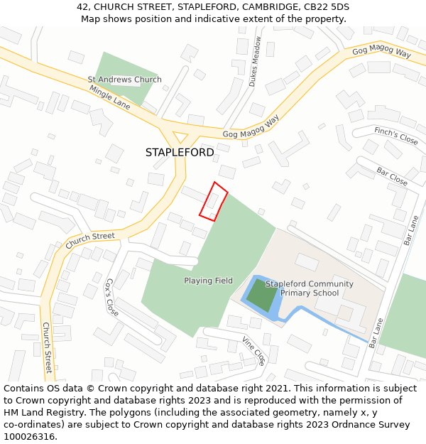42, CHURCH STREET, STAPLEFORD, CAMBRIDGE, CB22 5DS: Location map and indicative extent of plot