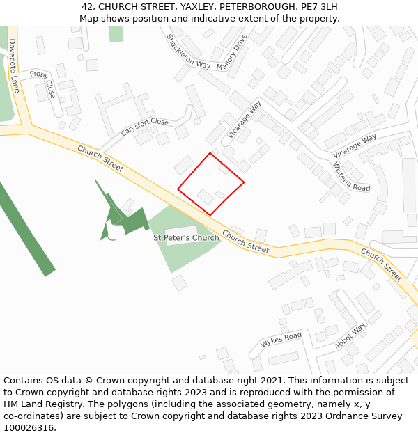 42, CHURCH STREET, YAXLEY, PETERBOROUGH, PE7 3LH: Location map and indicative extent of plot