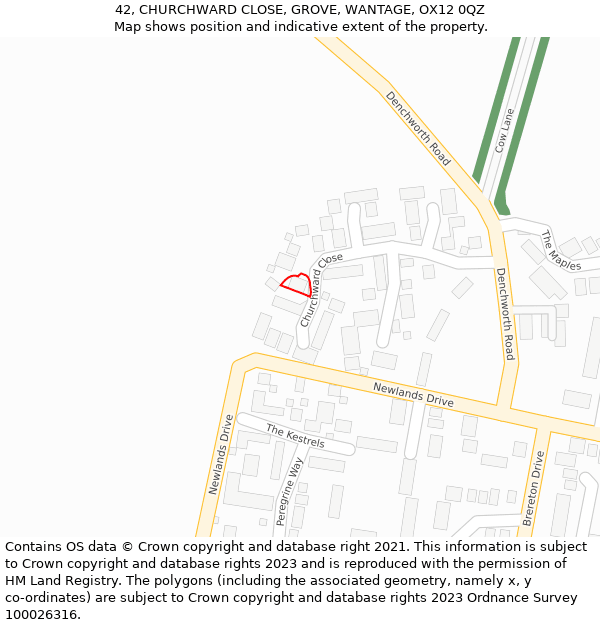 42, CHURCHWARD CLOSE, GROVE, WANTAGE, OX12 0QZ: Location map and indicative extent of plot