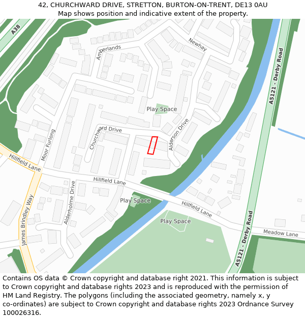 42, CHURCHWARD DRIVE, STRETTON, BURTON-ON-TRENT, DE13 0AU: Location map and indicative extent of plot