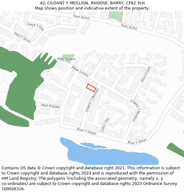 42, CILGANT Y MEILLION, RHOOSE, BARRY, CF62 3LH: Location map and indicative extent of plot