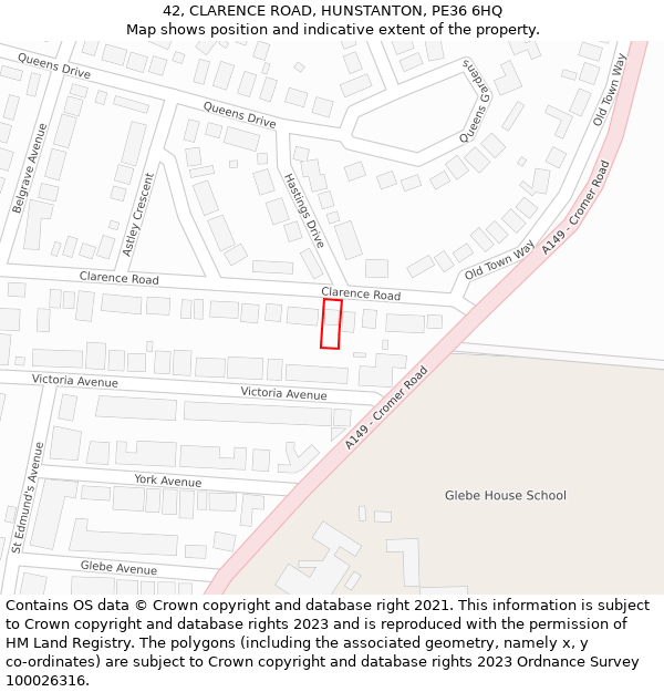 42, CLARENCE ROAD, HUNSTANTON, PE36 6HQ: Location map and indicative extent of plot