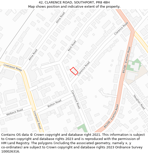 42, CLARENCE ROAD, SOUTHPORT, PR8 4BH: Location map and indicative extent of plot