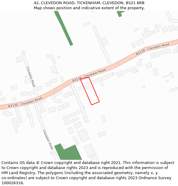 42, CLEVEDON ROAD, TICKENHAM, CLEVEDON, BS21 6RB: Location map and indicative extent of plot