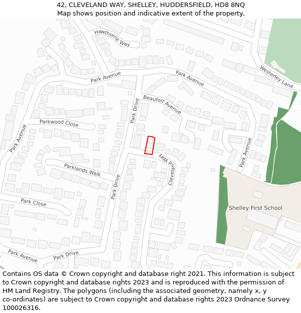 42, CLEVELAND WAY, SHELLEY, HUDDERSFIELD, HD8 8NQ: Location map and indicative extent of plot