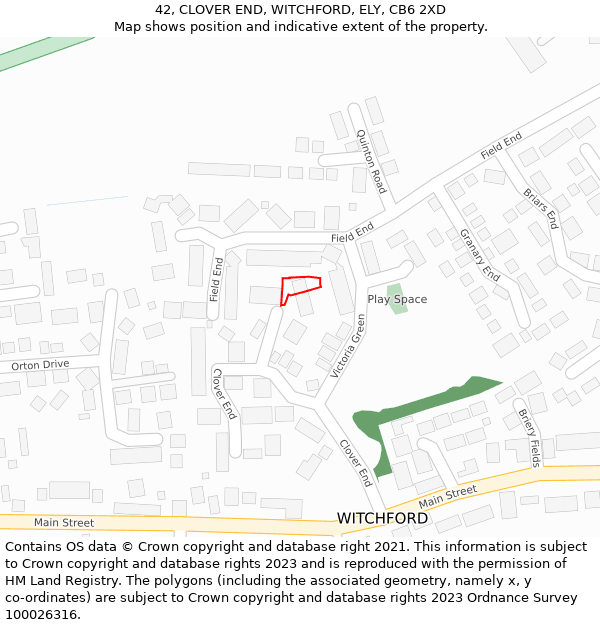 42, CLOVER END, WITCHFORD, ELY, CB6 2XD: Location map and indicative extent of plot