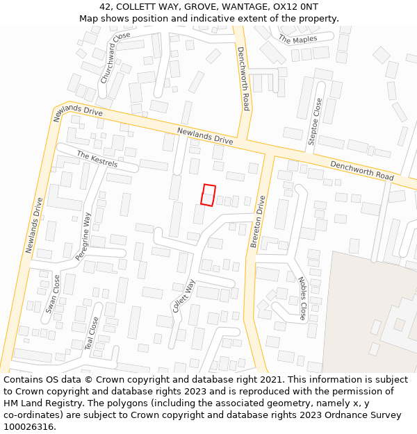 42, COLLETT WAY, GROVE, WANTAGE, OX12 0NT: Location map and indicative extent of plot