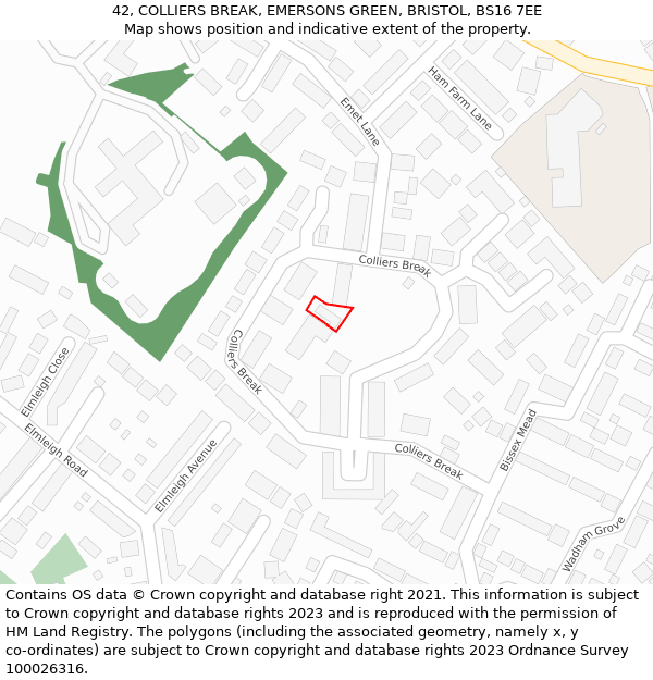 42, COLLIERS BREAK, EMERSONS GREEN, BRISTOL, BS16 7EE: Location map and indicative extent of plot