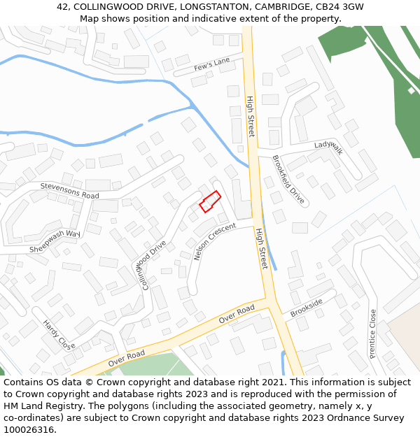 42, COLLINGWOOD DRIVE, LONGSTANTON, CAMBRIDGE, CB24 3GW: Location map and indicative extent of plot