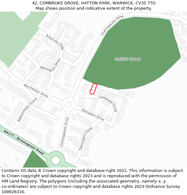 42, COMBROKE GROVE, HATTON PARK, WARWICK, CV35 7TG: Location map and indicative extent of plot