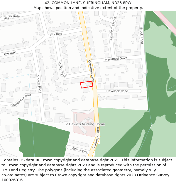 42, COMMON LANE, SHERINGHAM, NR26 8PW: Location map and indicative extent of plot