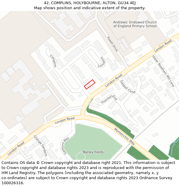 42, COMPLINS, HOLYBOURNE, ALTON, GU34 4EJ: Location map and indicative extent of plot