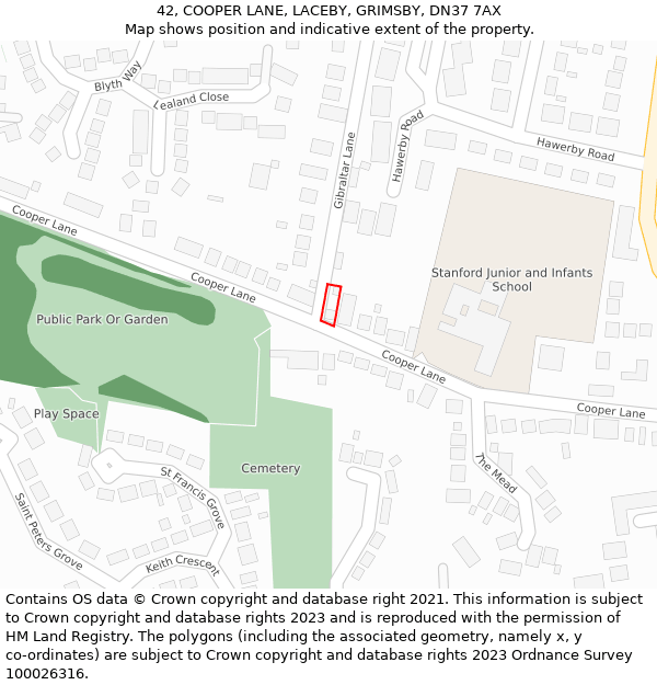 42, COOPER LANE, LACEBY, GRIMSBY, DN37 7AX: Location map and indicative extent of plot