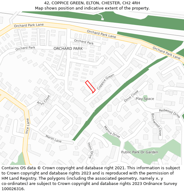 42, COPPICE GREEN, ELTON, CHESTER, CH2 4RH: Location map and indicative extent of plot