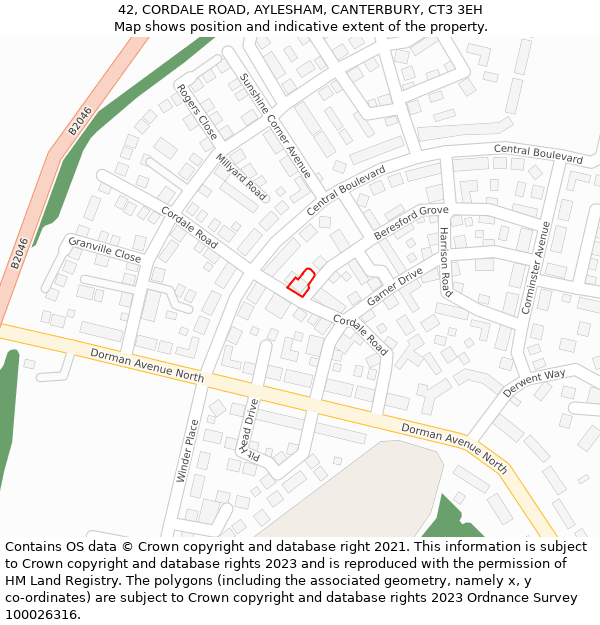 42, CORDALE ROAD, AYLESHAM, CANTERBURY, CT3 3EH: Location map and indicative extent of plot