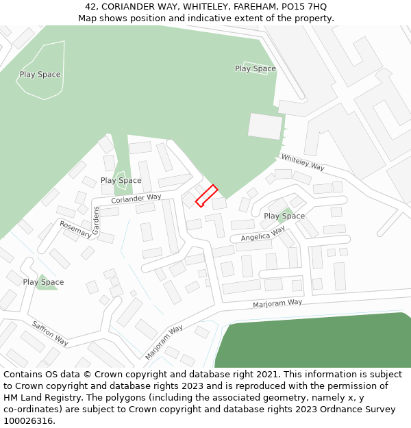 42, CORIANDER WAY, WHITELEY, FAREHAM, PO15 7HQ: Location map and indicative extent of plot