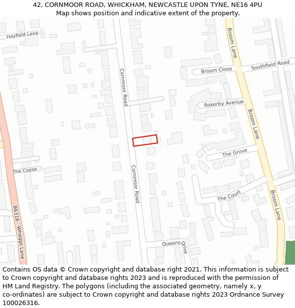 42, CORNMOOR ROAD, WHICKHAM, NEWCASTLE UPON TYNE, NE16 4PU: Location map and indicative extent of plot