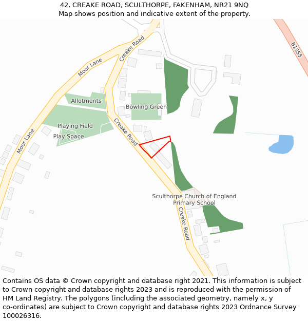 42, CREAKE ROAD, SCULTHORPE, FAKENHAM, NR21 9NQ: Location map and indicative extent of plot