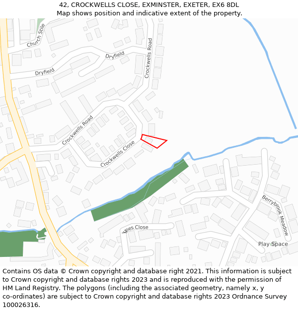 42, CROCKWELLS CLOSE, EXMINSTER, EXETER, EX6 8DL: Location map and indicative extent of plot